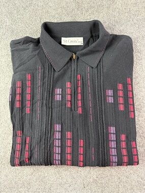 St Croix Shop Mens Wool Blend 1/4 Zip Long Sleeve Sweater Size L Black/Red
